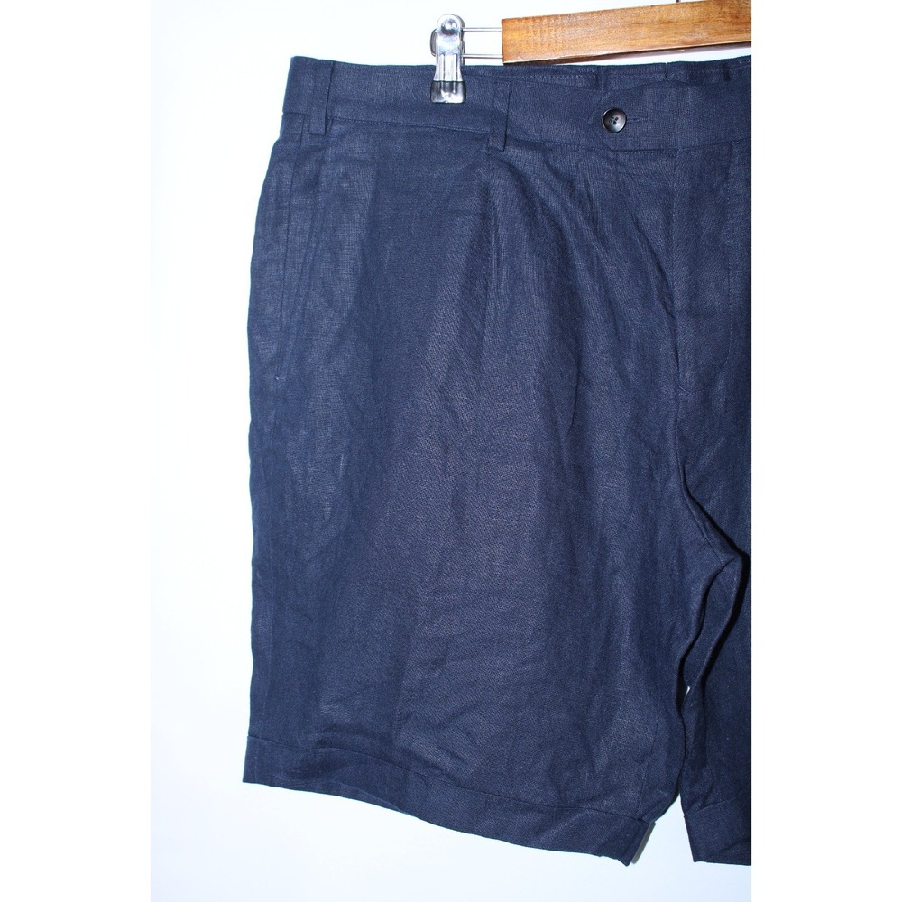 NWT Suitsupply Men's Size IT 40/38 Waist Navy Blue Linen Bennington Pleat Shorts - Picture 2 of 11